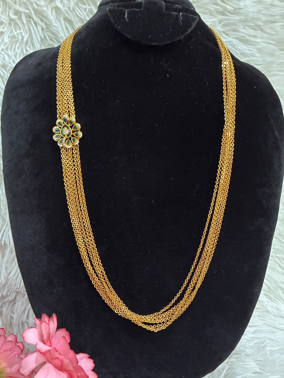Necklace - 6 Lines Chandhraharam Green and Pink Varients