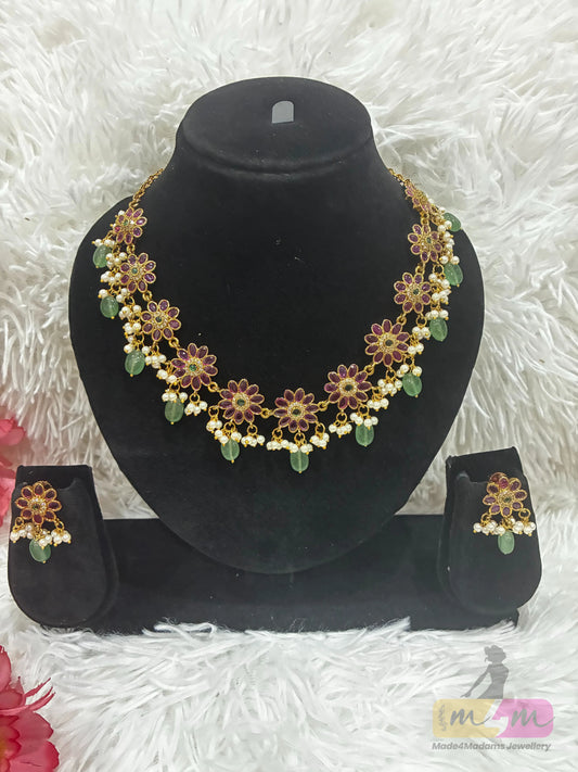 Jadau Kundan Short Necklace Set Made4Madams