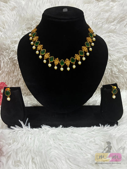 God Lakshmi Motif Choker Style Necklace Set Made4Madams