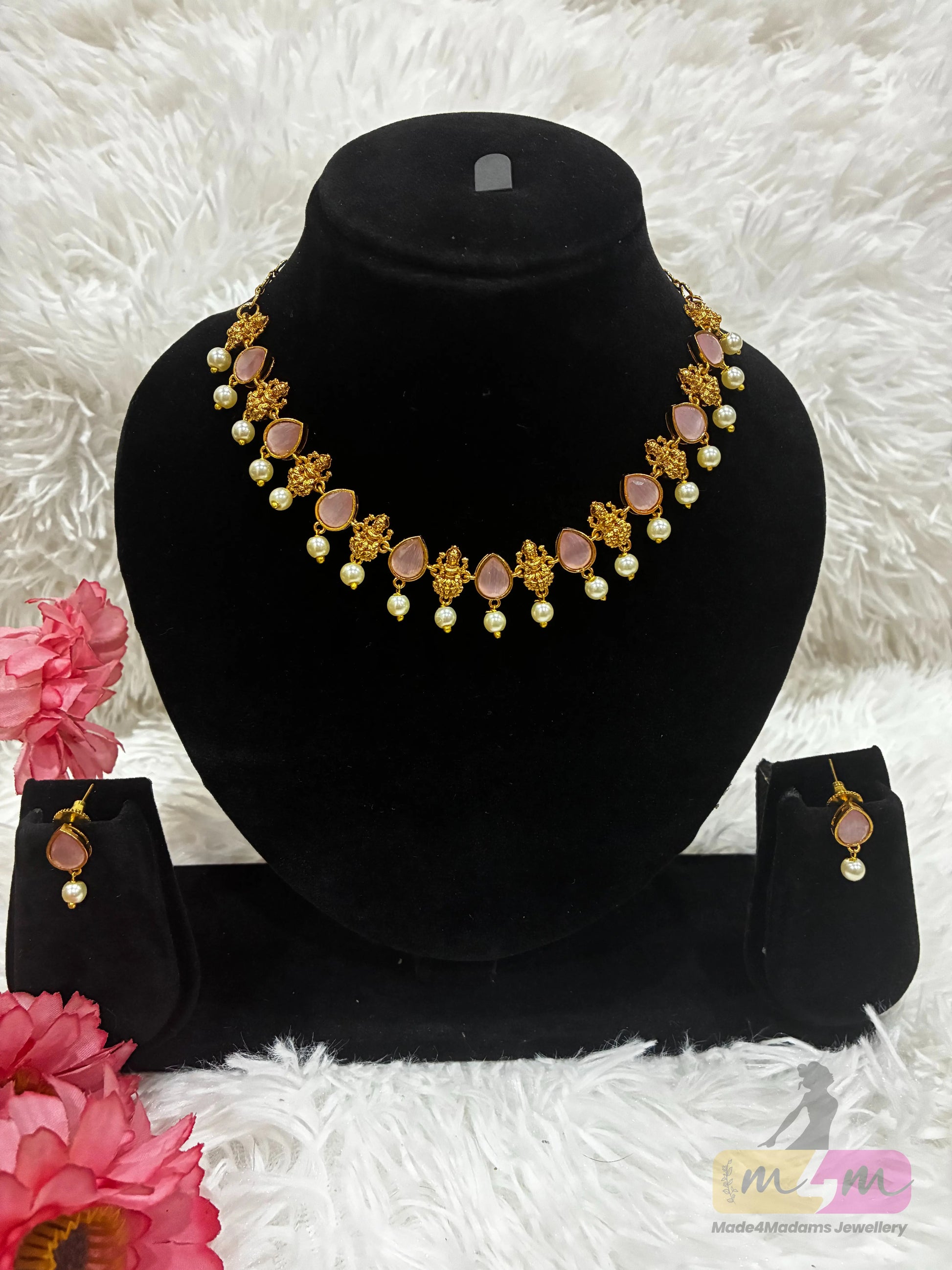 God Lakshmi Motif Choker Style Necklace Set Made4Madams
