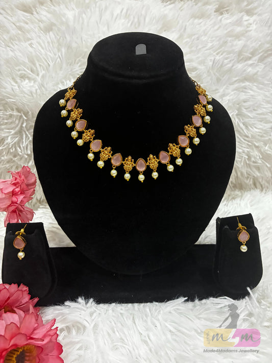 God Lakshmi Motif Choker Style Necklace Set Made4Madams