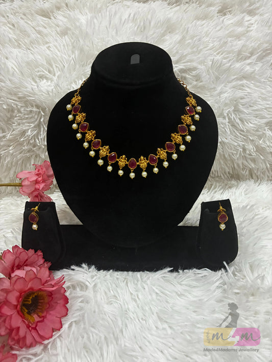 God Lakshmi Motif Choker Style Necklace Set Made4Madams