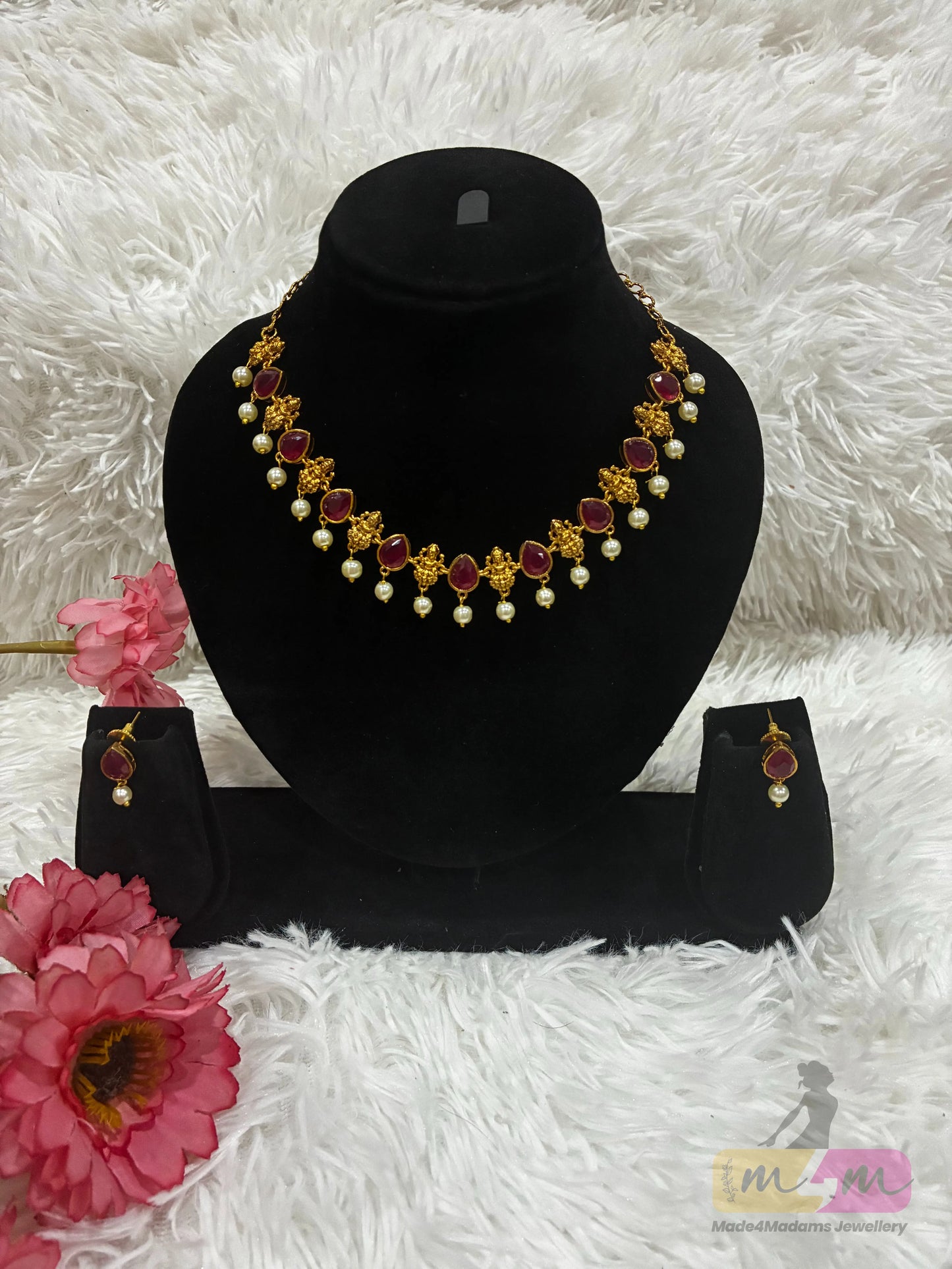 God Lakshmi Motif Choker Style Necklace Set Made4Madams