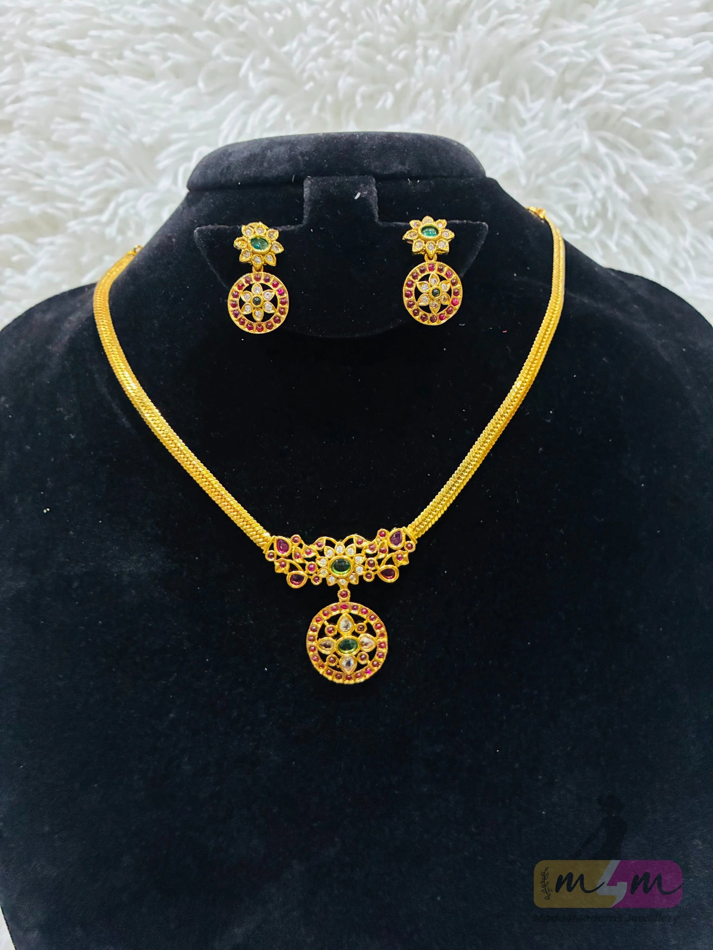 Gold Plated Bottu stlye Nanu Necklace set Made4Madams