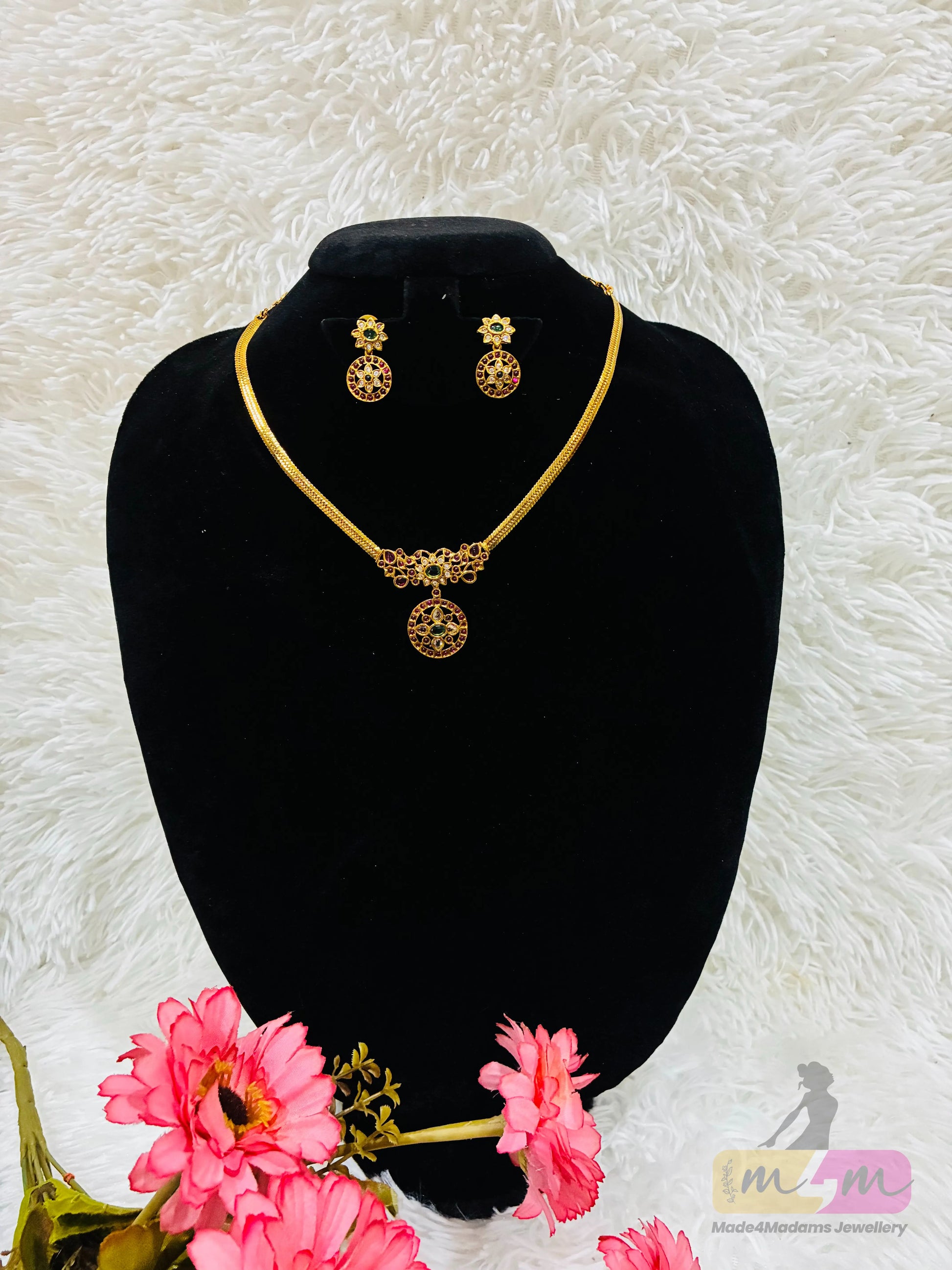 Gold Plated Bottu stlye Nanu Necklace set Made4Madams