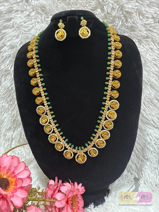 Trending Bottu mala Style long Haram Necklace set Made4Madams