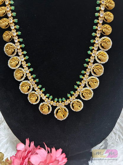 Trending Bottu mala Style long Haram Necklace set Made4Madams