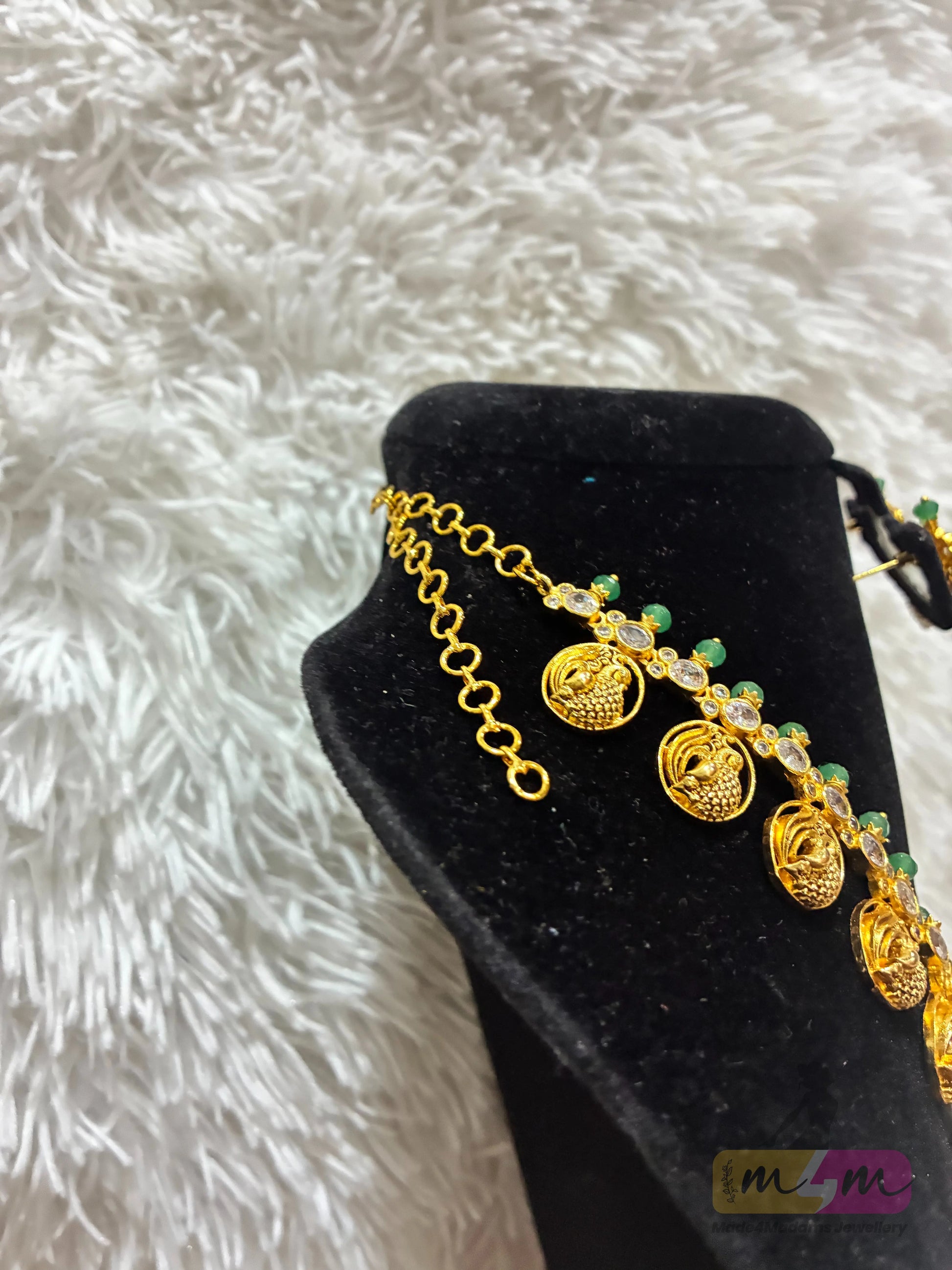 Trending Bottu mala Style long Haram Necklace set Made4Madams