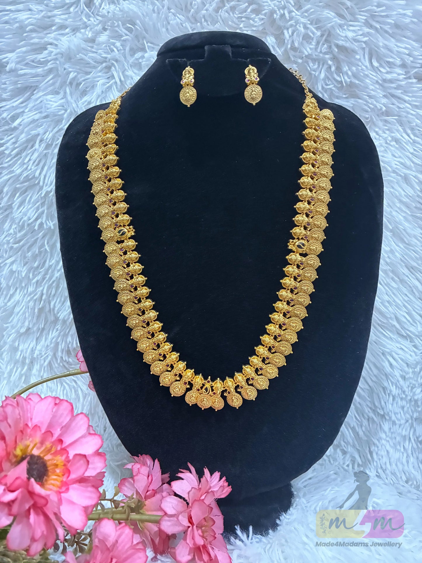 High Quality Lakshmi Kasula Haram necklace with Earrings Made4Madams