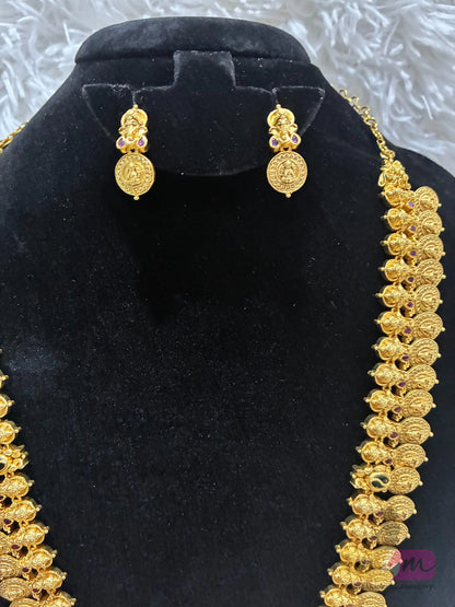 High Quality Lakshmi Kasula Haram necklace with Earrings Made4Madams