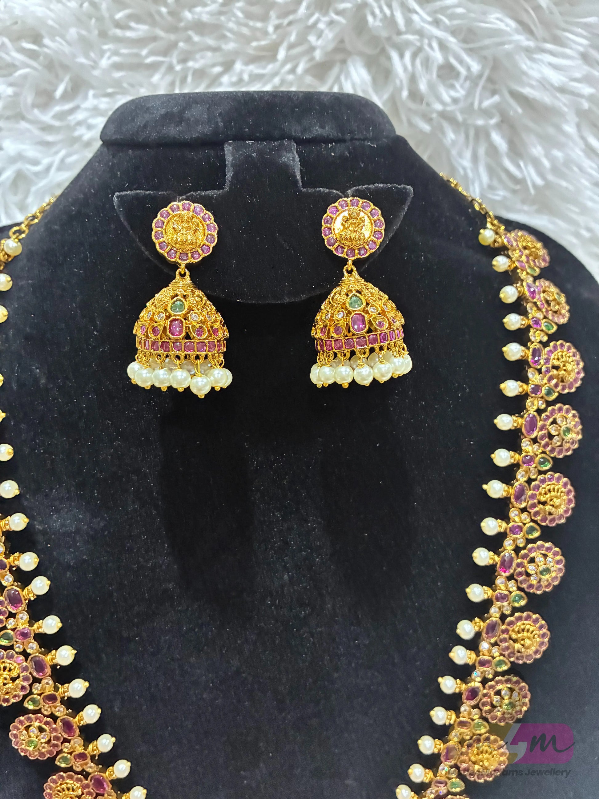 God Motif Bottu Mala Haram with Butta Earrings Made4Madams
