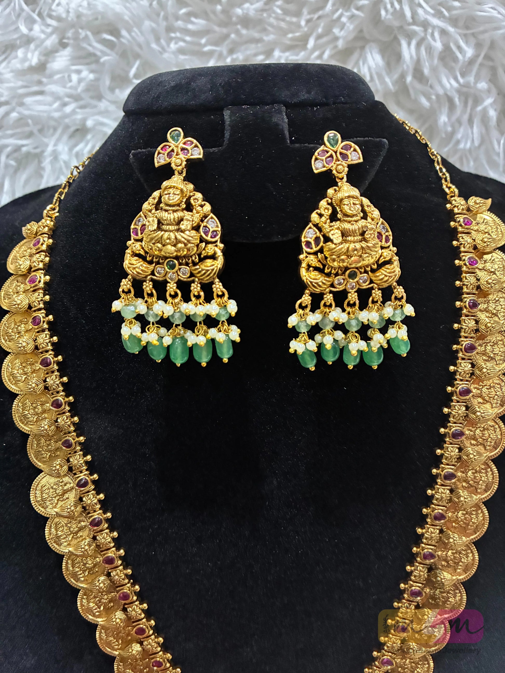 Lakshmi Kasula Pendant Haram necklace with Earrings Made4Madams