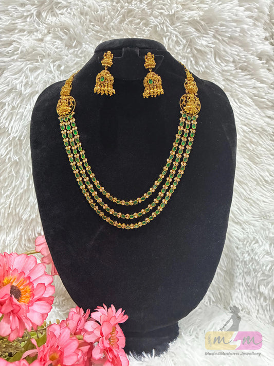 3 Layered green stone Necklace Set Made4Madams