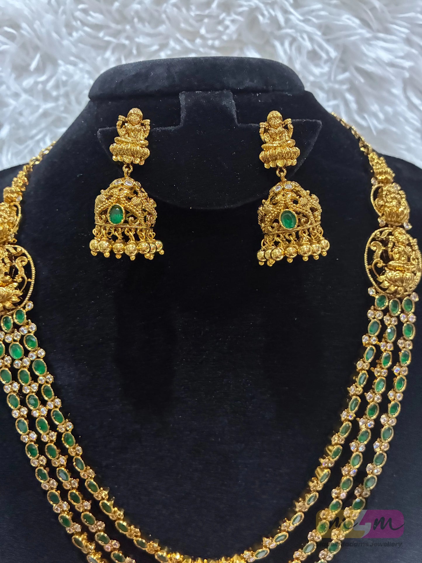 3 Layered green stone Necklace Set Made4Madams