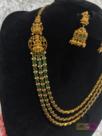 3 Layered green stone Necklace Set Made4Madams