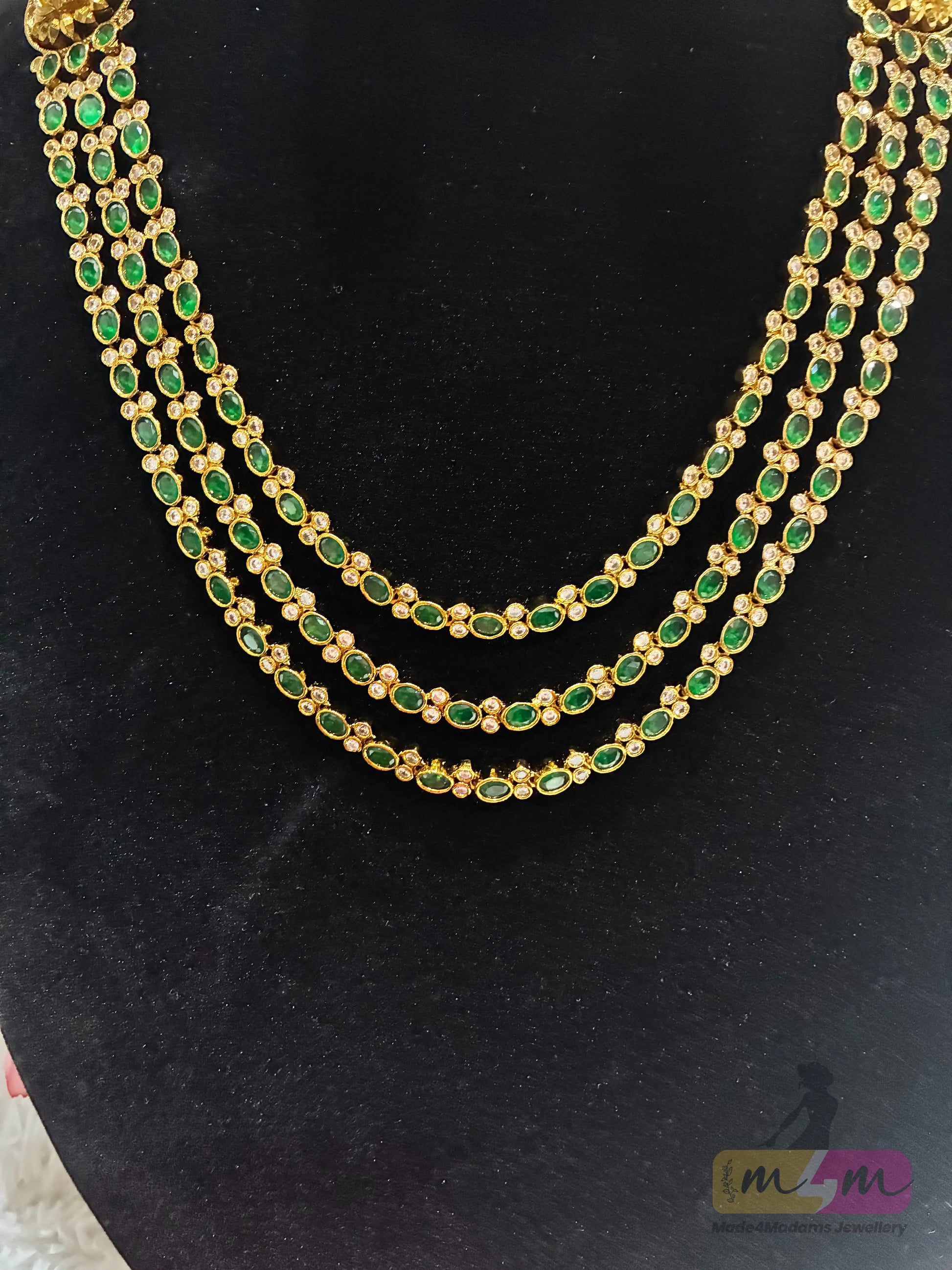 3 Layered green stone Necklace Set Made4Madams