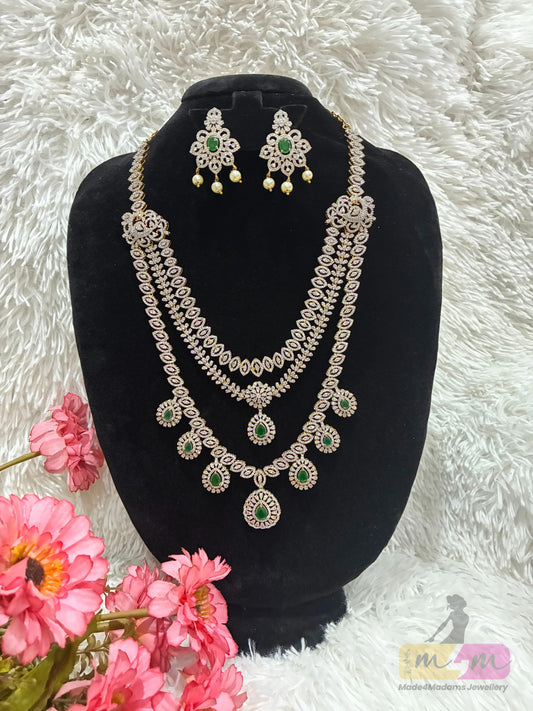 Diamond Alike 3 Layered Party wear Necklace Set Made4Madams