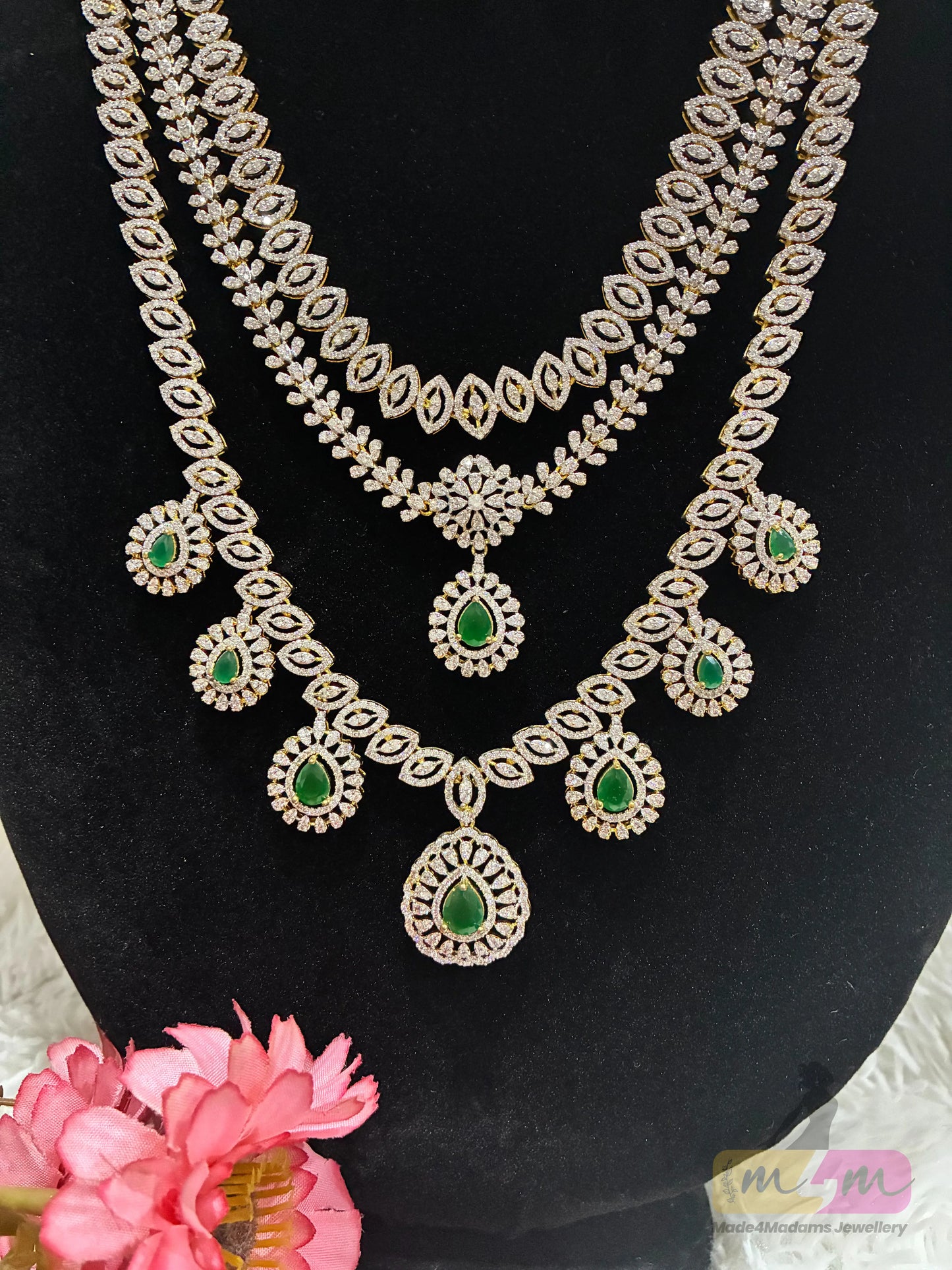 Diamond Alike 3 Layered Party wear Necklace Set Made4Madams
