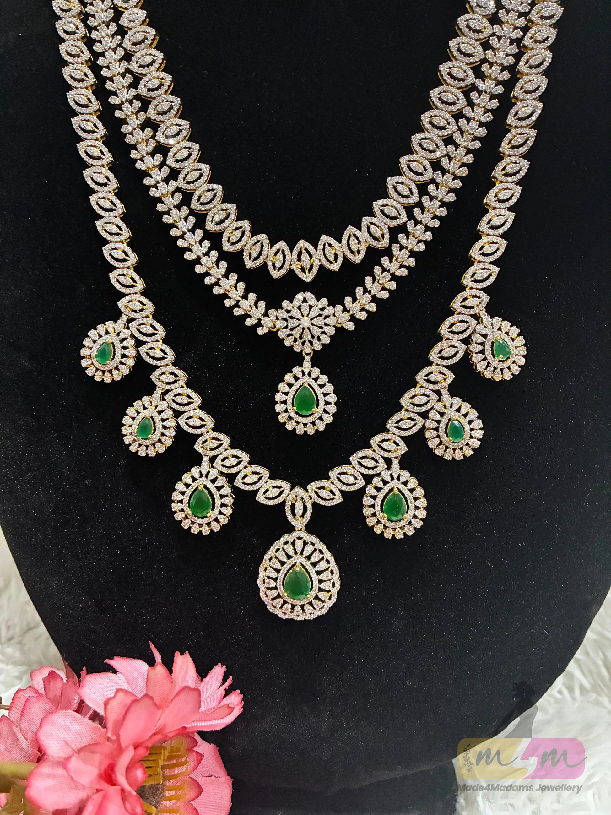 Diamond Alike 3 Layered Party wear Necklace Set Made4Madams