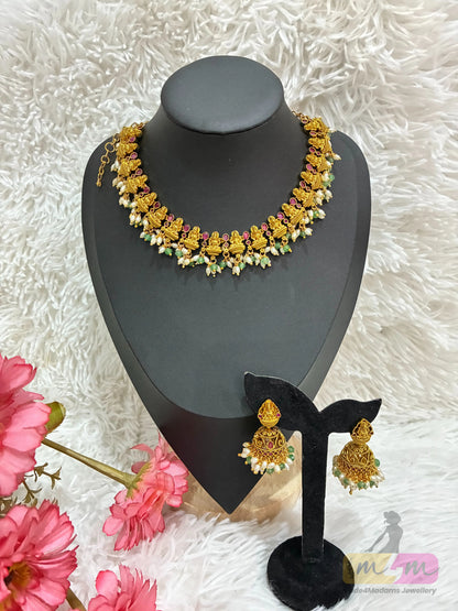 God Motif Short Necklace set with Earrings Made4Madams