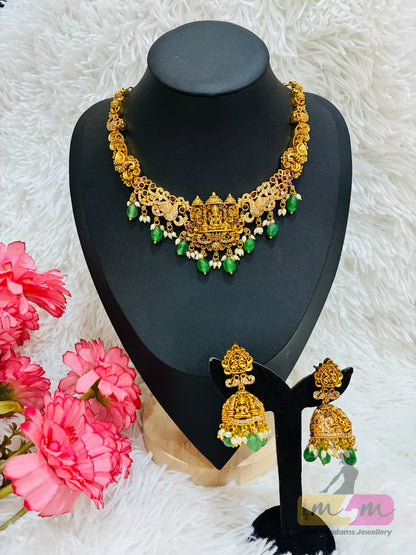 Gold-plated traditional Indian temple design necklace and earrings Jewelry set Made4Madams