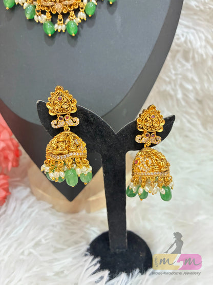 Gold-plated traditional Indian temple design necklace and earrings Jewelry set Made4Madams