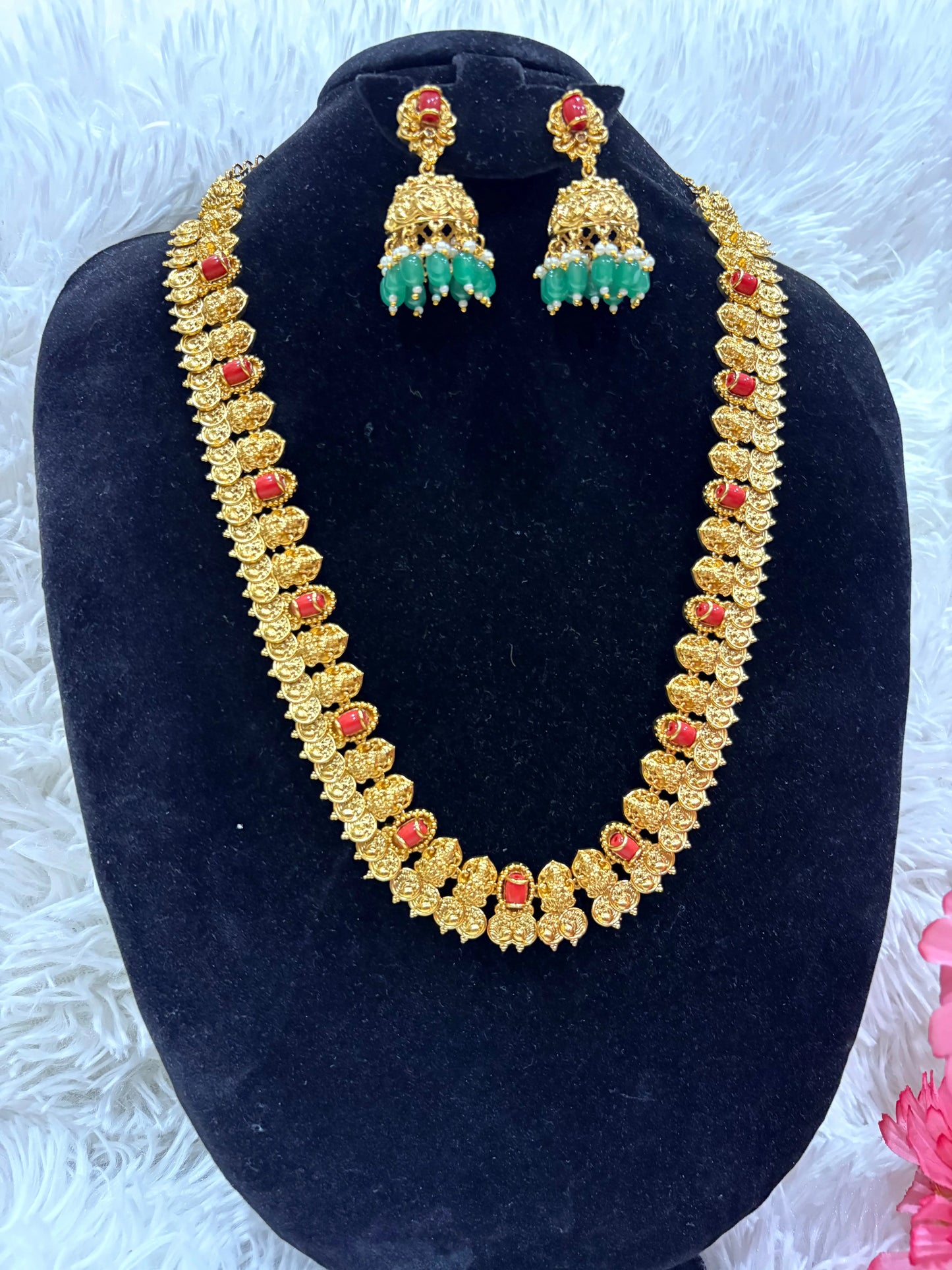 Royal Heritage  Micro Gold Plated Haram Necklace Set with Jhumka Earrings Made4Madams