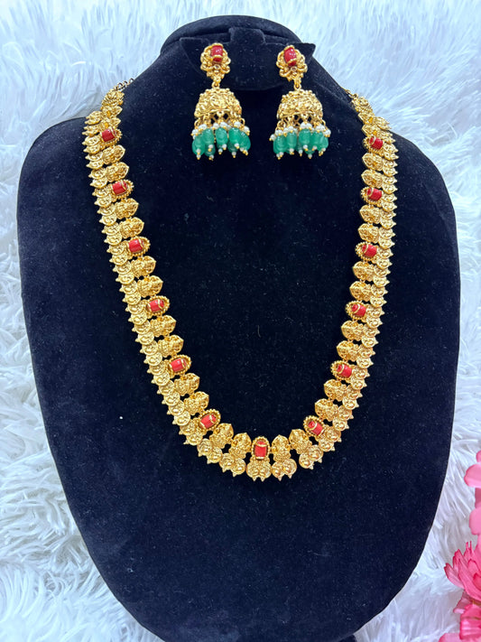 Royal Heritage  Micro Gold Plated Haram Necklace Set with Jhumka Earrings Made4Madams