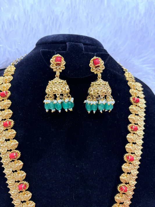 Royal Heritage  Micro Gold Plated Haram Necklace Set with Jhumka Earrings Made4Madams