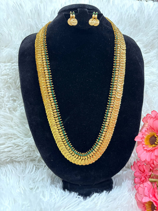 Traditional Micro Gold Plated Lakshmi Kasula Haram with Earrings Made4Madams