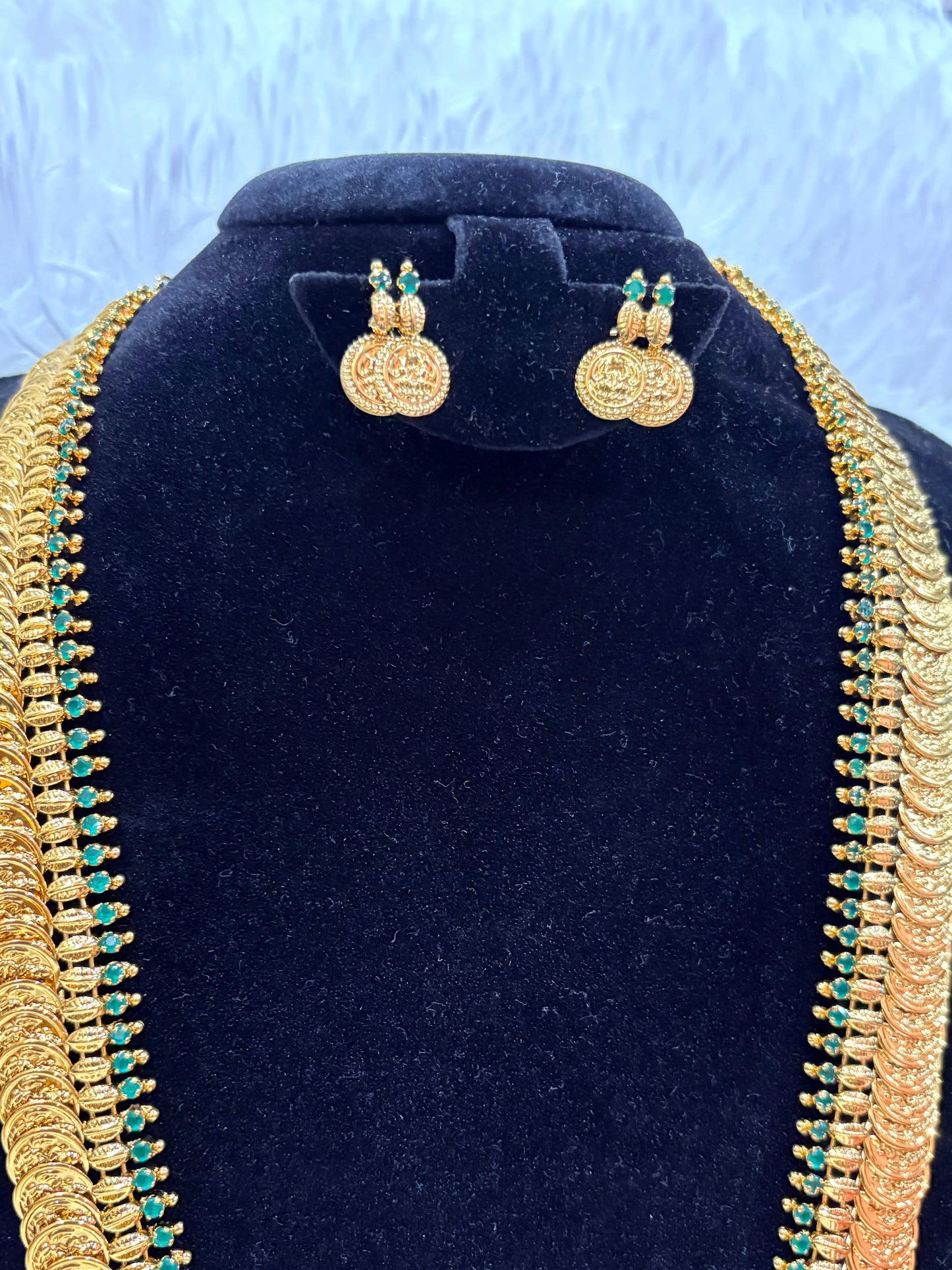 Traditional Micro Gold Plated Lakshmi Kasula Haram with Earrings Made4Madams