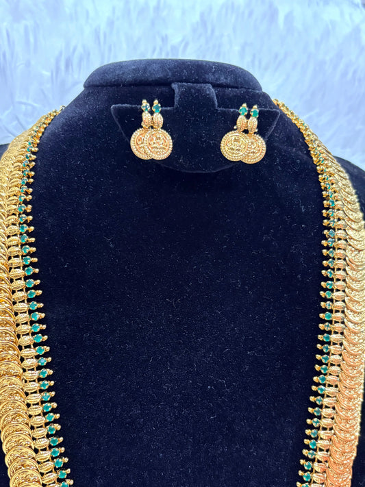 Traditional Micro Gold Plated Lakshmi Kasula Haram with Earrings Made4Madams