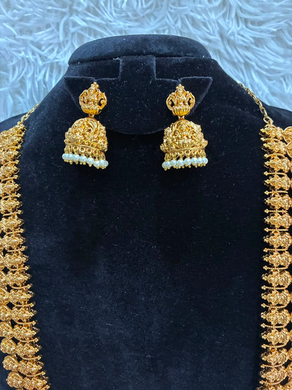 Traditional gold-plated Lakshmi Kasu Haram necklace set
