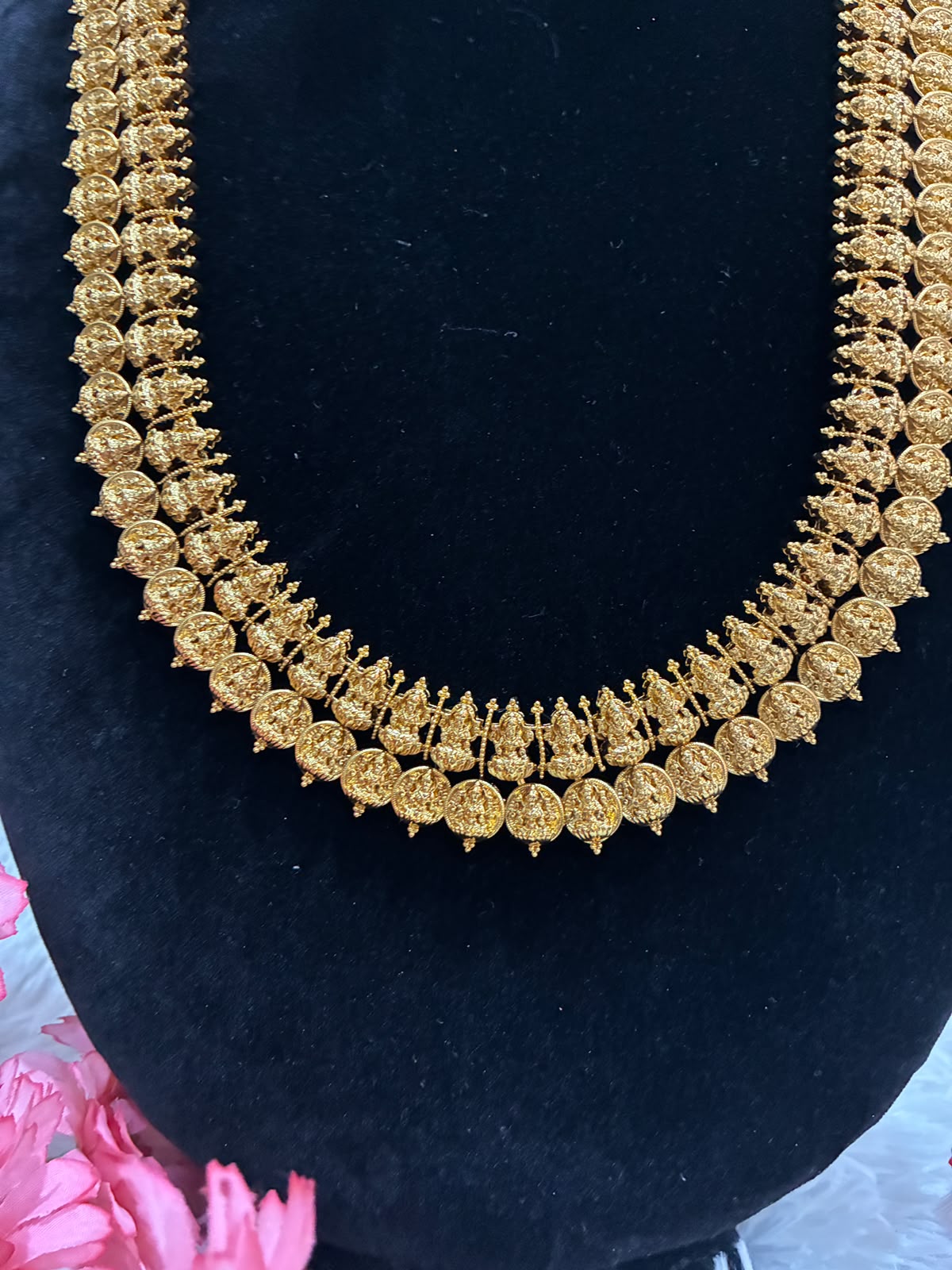 Traditional gold-plated Lakshmi Kasu Haram necklace set