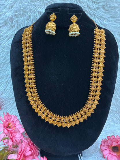 Traditional gold-plated Lakshmi Kasu Haram necklace set