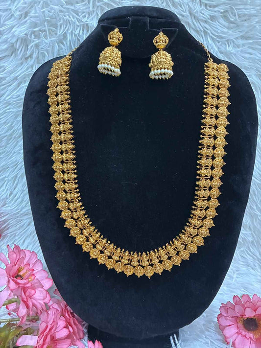 Traditional gold-plated Lakshmi Kasu Haram necklace set