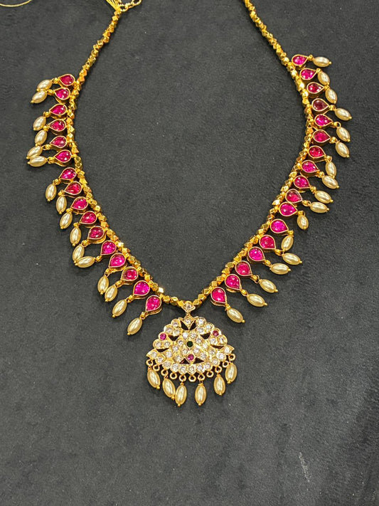 Drop Shaped Telangana Traditional Gundla Haram - Handmade and Micro Gold Plated