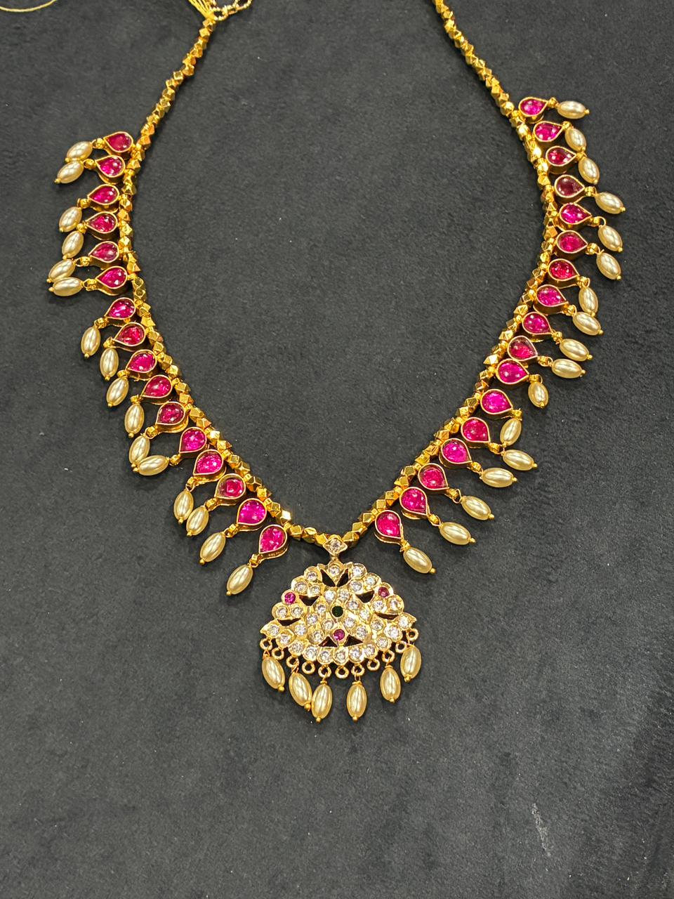 Drop Shaped Telangana Traditional Gundla Haram - Handmade and Micro Gold Plated