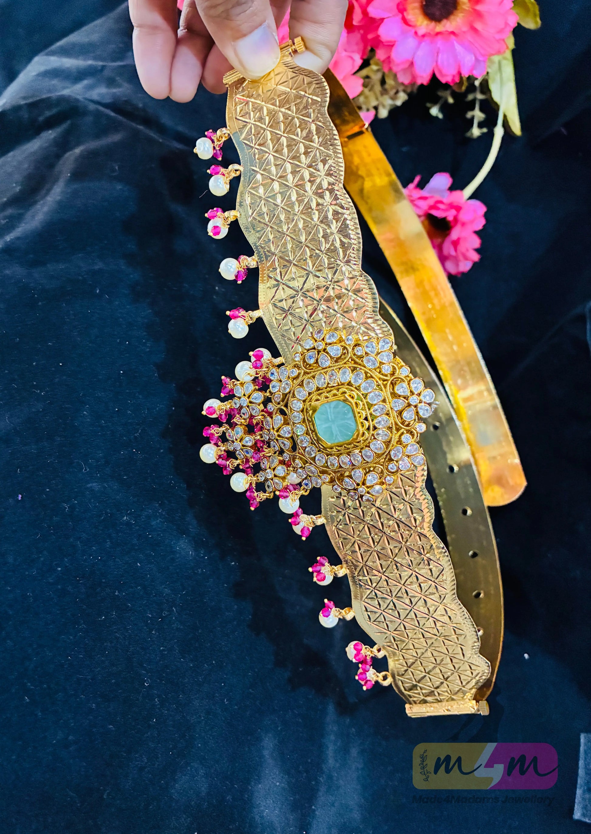 Foldable Modern Gold Plated God motif Traditional Vaddanam (Hip Belt) Made4Madams