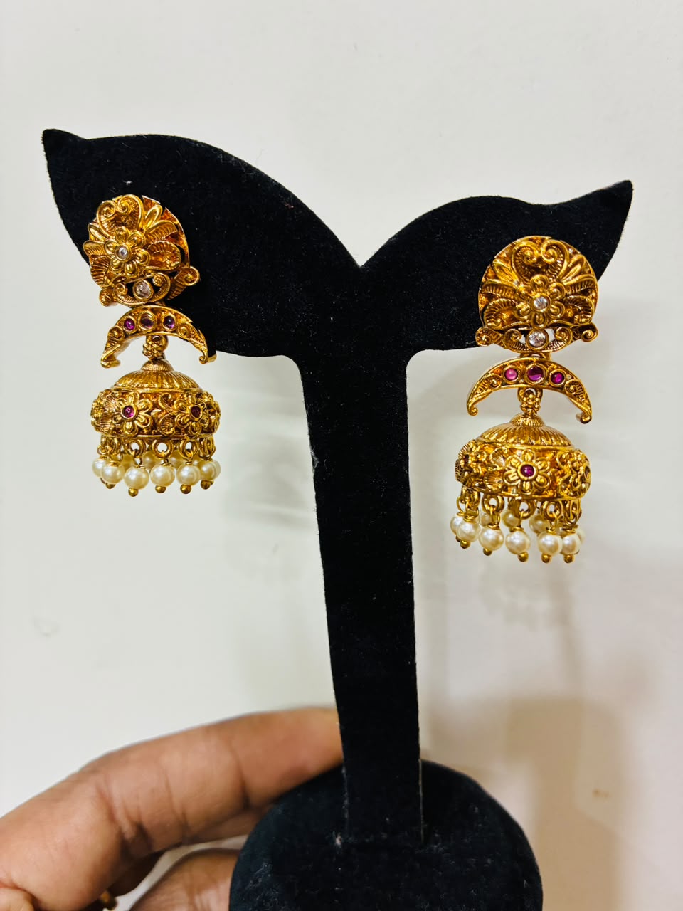 Traditional Antique gold-plated Lakshmi Jhumka Earrings