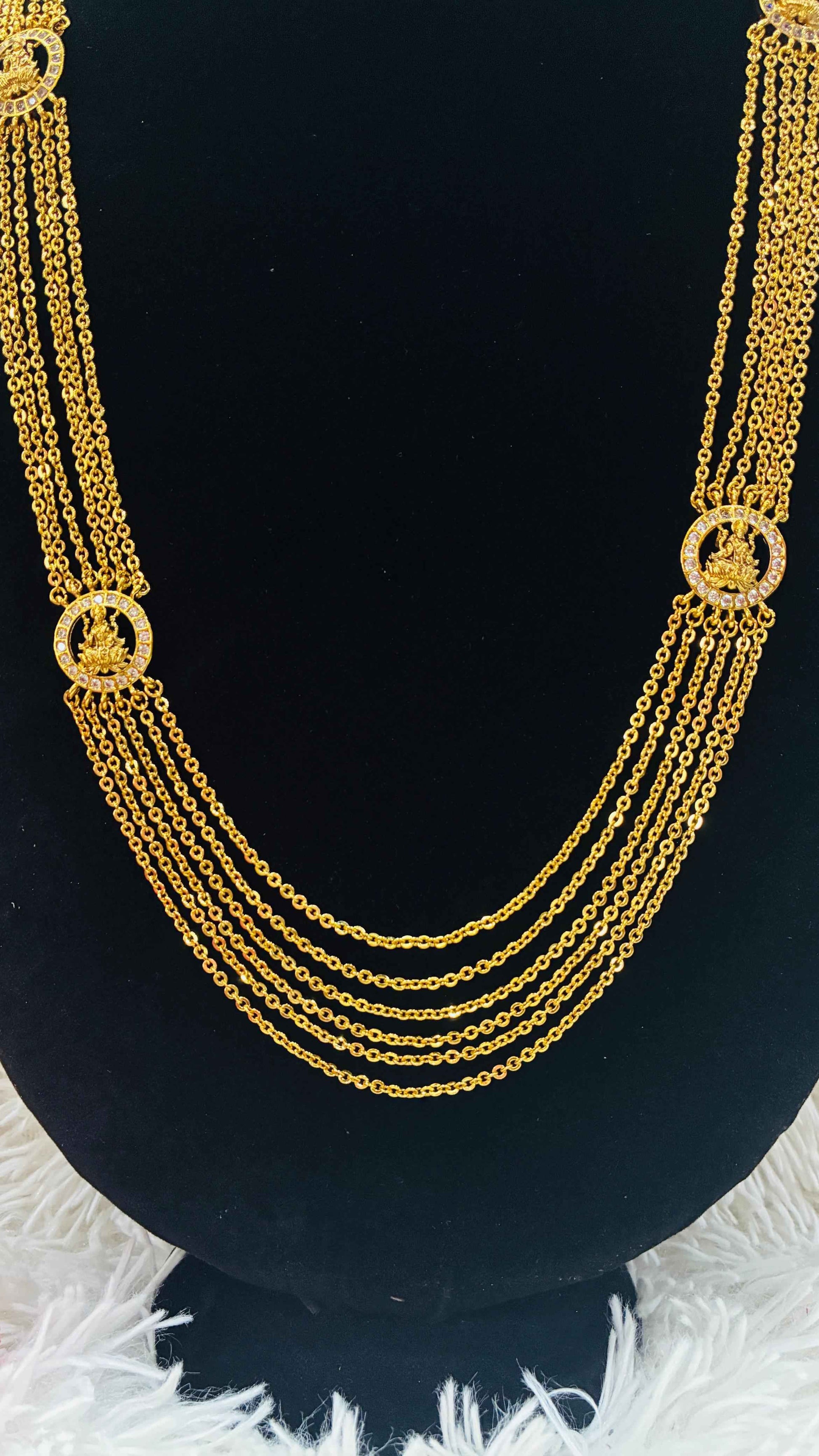 Long Haram - 6 Lines Chandraharam with Stoned side Pendants