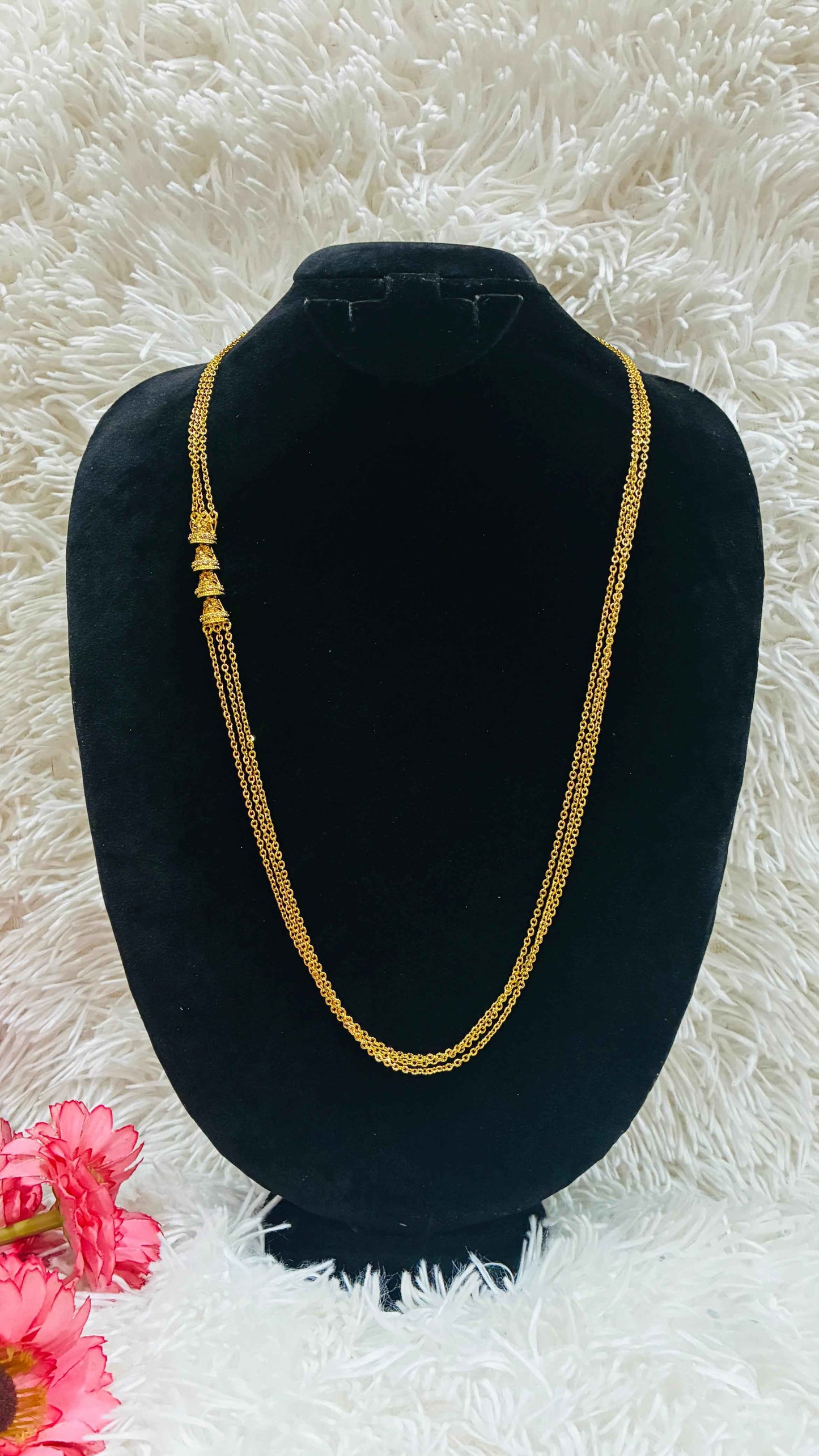 Long Haram - 3 Lines Chandraharam with Stoned side Pendant