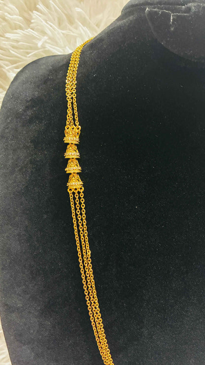 Long Haram - 3 Lines Chandraharam with Stoned side Pendant