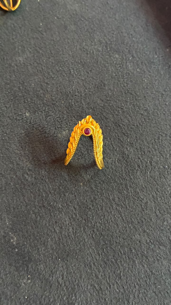 Panchaloha Vanki Ring adjustable -Looks alike Gold with Pink Stone