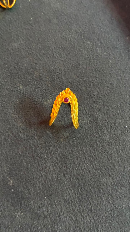 Panchaloha Vanki Ring adjustable -Looks alike Gold with Pink Stone