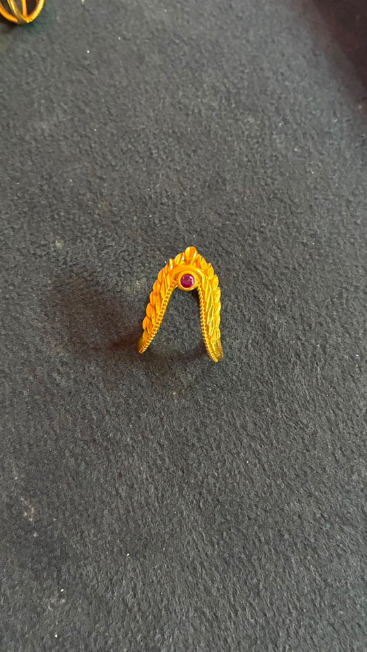 Panchaloha Vanki Ring adjustable -Looks alike Gold with Pink Stone