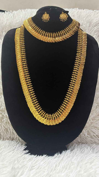 Bridal Wear Combo Set- Micro Gold plated Long Haram & Short Necklace with Earrings