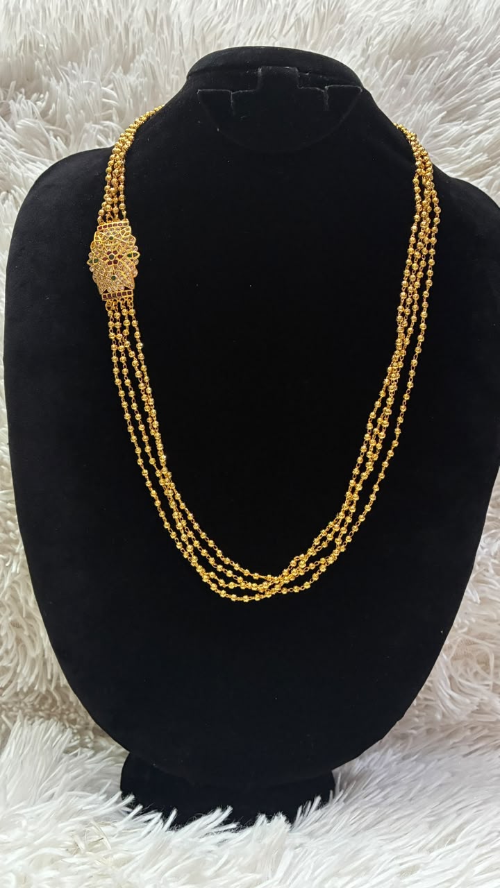 Micro Gold Plated 4 Layered Long Haram/Miryala Haram/Chandraharam