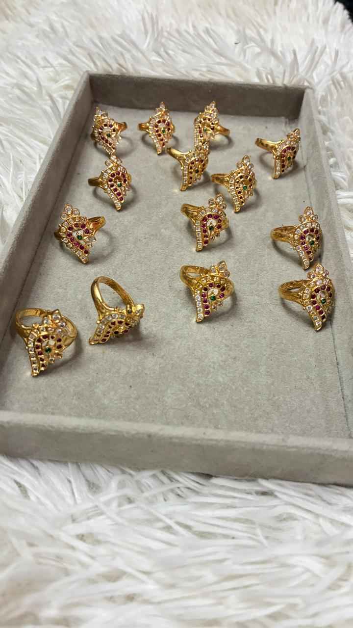 Panchaloha Ring Shanku Style Ring with Pink,Green & White Stones