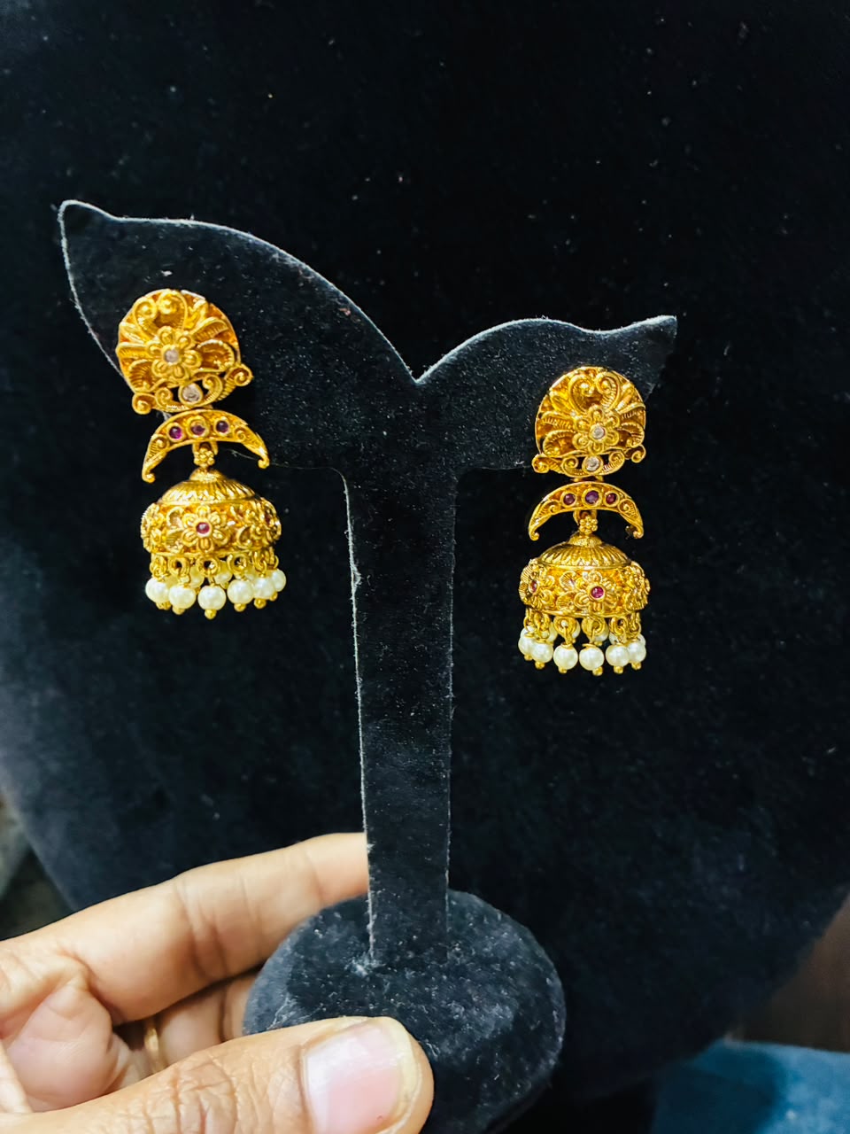 Traditional Antique gold-plated Lakshmi Jhumka Earrings